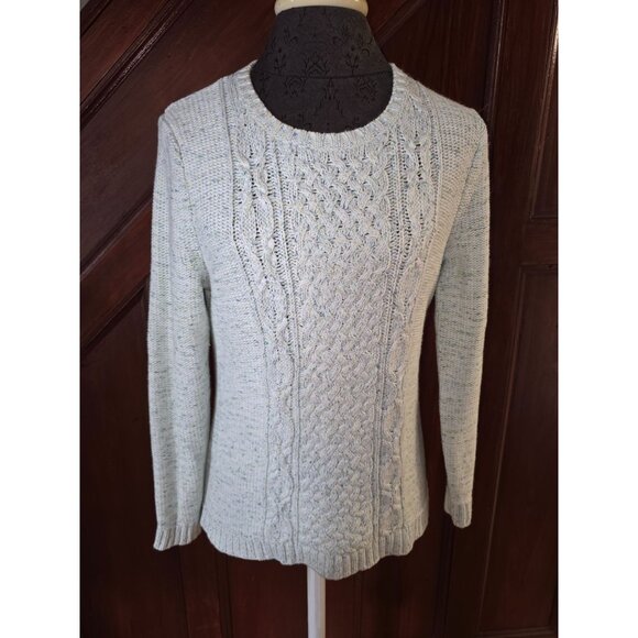 Talbots Petite Womens Cable Knit Sweater SP Green Wool Blend - Picture 1 of 9